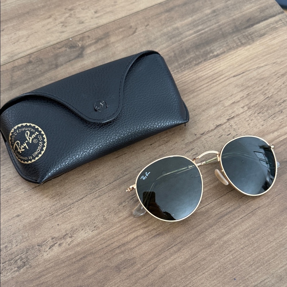 Ray-Ban Gold Frame Sunglasses with Black Lenses